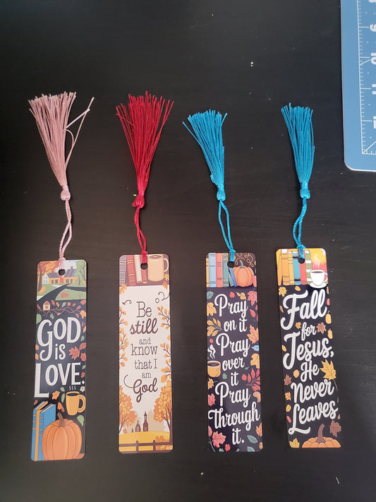 4 Pack Aluminum Christian Bookmarks - Fall Inspired